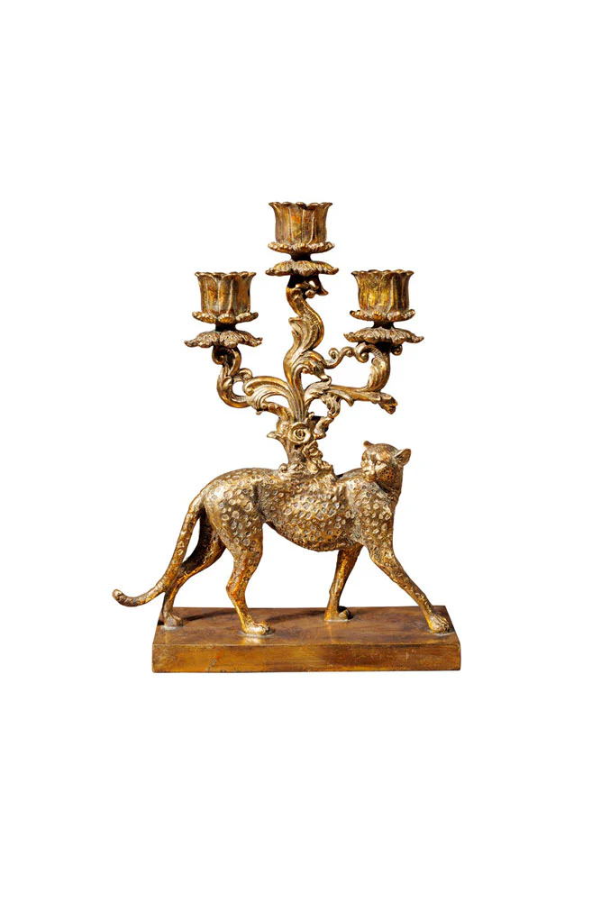 Antique Gold Cheetah Candlestick Holder - Image 7