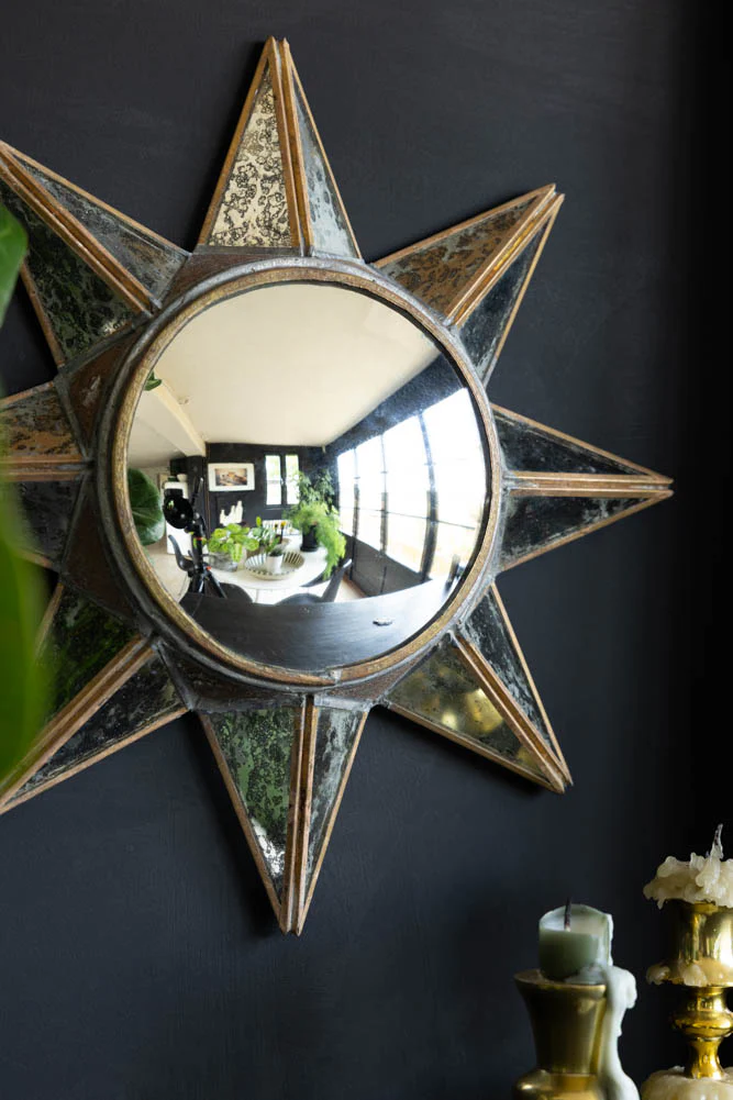 Antiqued-Gold Sun Convex Wall Mirror - Image 3