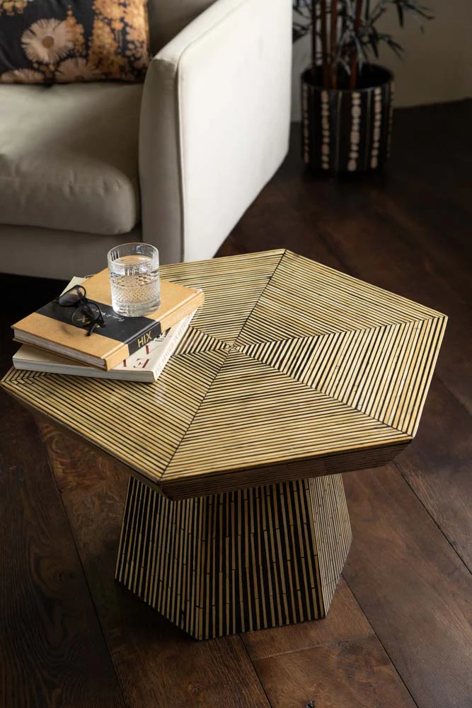 Bamboo Inlay Hexagon Coffee Table - Image 4