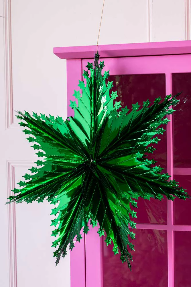 Christmas Star Hanging Decoration in Metallic Green - Image 3
