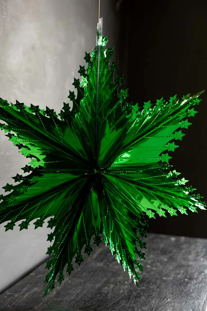 Christmas Star Hanging Decoration in Metallic Green - Image 4