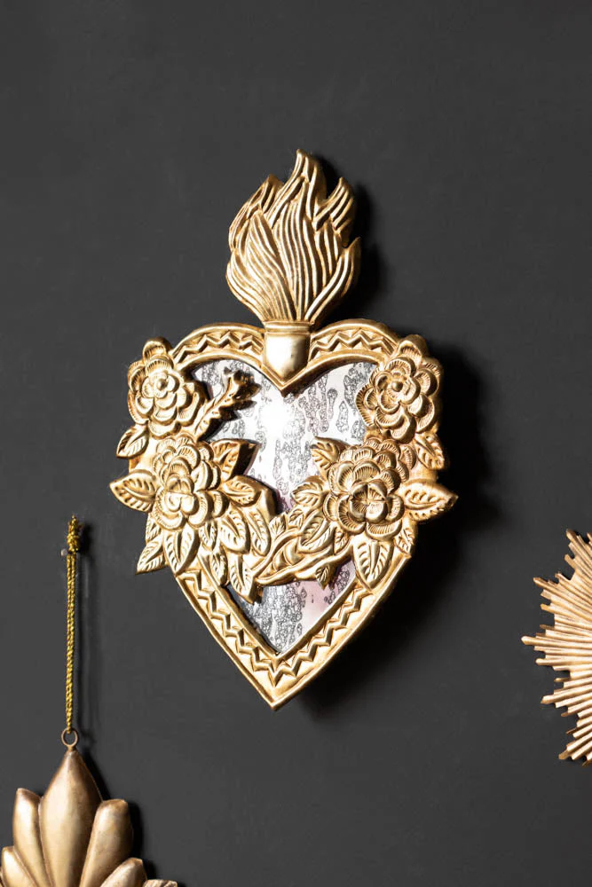 Foxed Floral Mirror Heart Hanging Decoration - Image 3