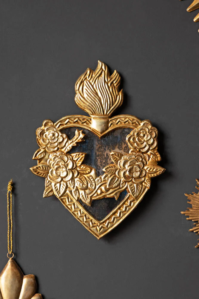 Foxed Floral Mirror Heart Hanging Decoration - Image 7