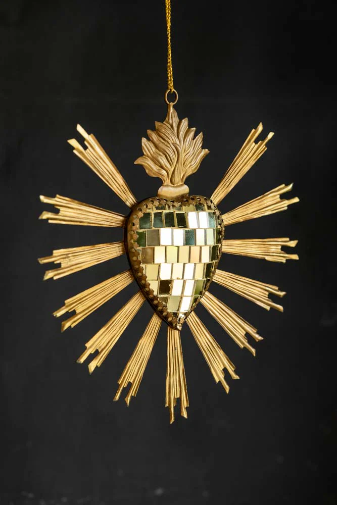 Gold Disco Ball Heart Hanging Ornament - Image 3