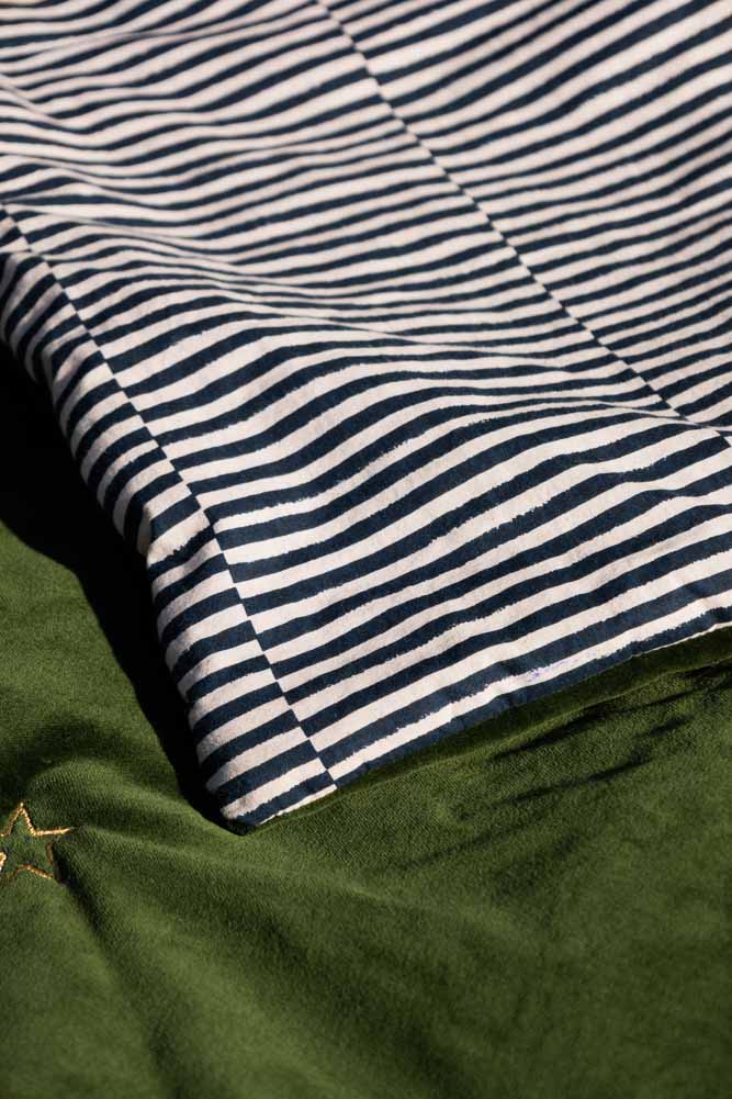 Monochrome Stripe & Green Velvet Reversible Quilt - Image 6