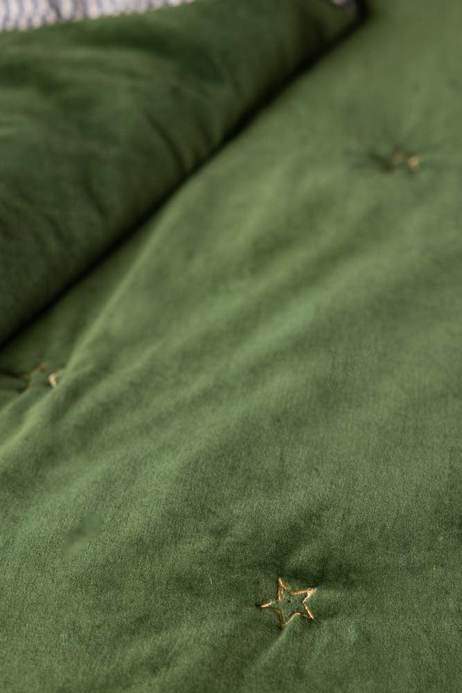 Monochrome Stripe & Green Velvet Reversible Quilt - Image 7