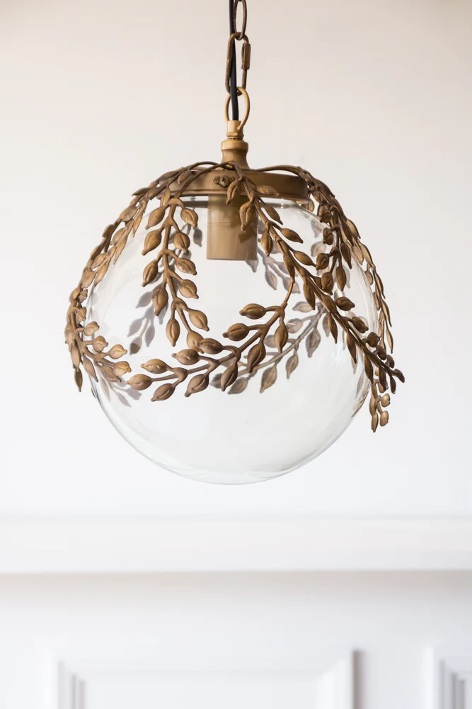 Ornate Globe Pendant Ceiling Light With Brass Leaf Detailing - Image 3