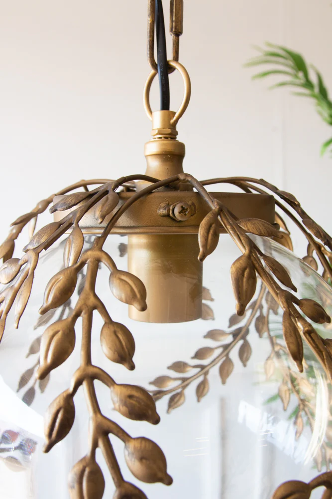 Ornate Globe Pendant Ceiling Light With Brass Leaf Detailing - Image 5