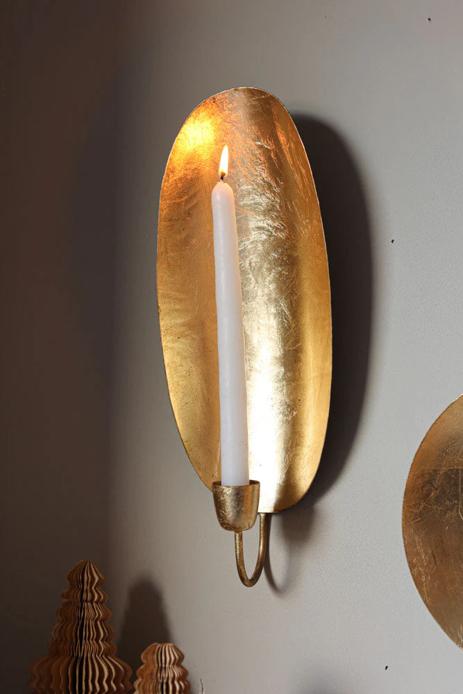 Oval Gold Leaf Candlestick Holder Wall Sconce - Image 3