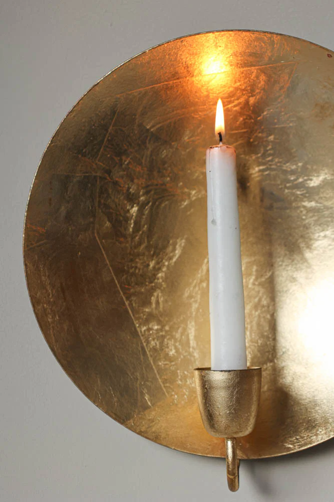 Round Gold Leaf Candlestick Holder Wall Sconce - Image 4