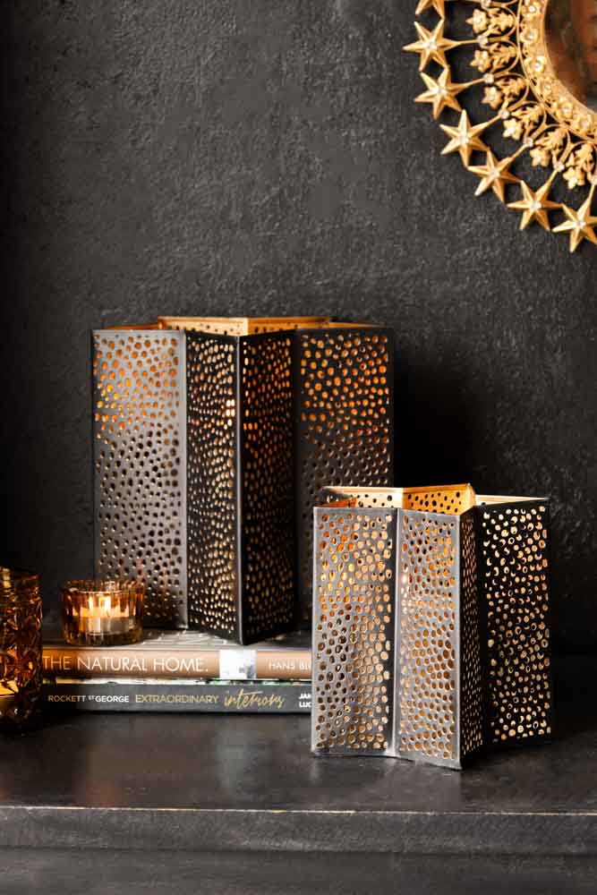 Set Of 2 Black & Gold Star Lanterns - Image 7