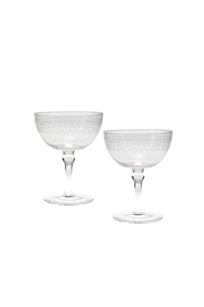 Set Of 2 Vintage Etched Champagne Glasses - Image 6