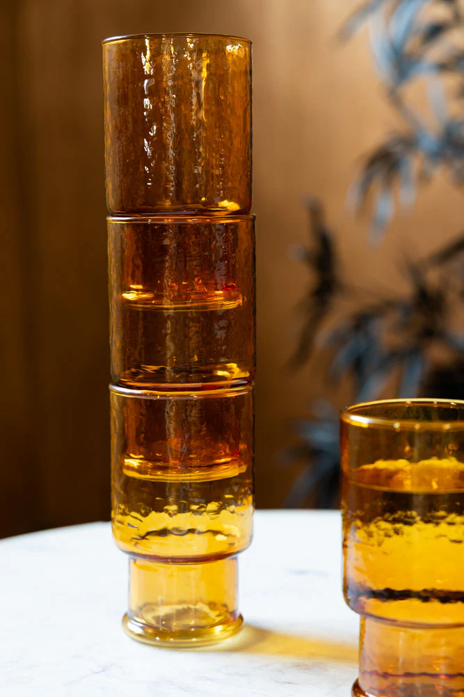Set Of 4 Stackable Amber Glass Tumblers - Image 3
